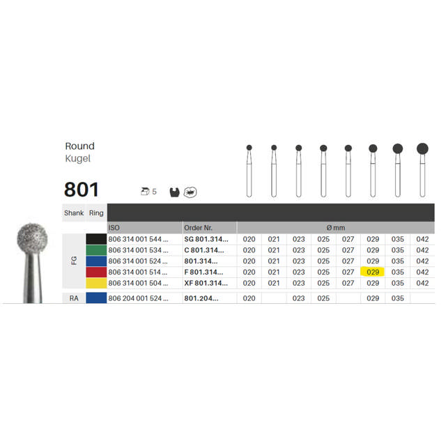 Edelingh diamant rund FG 001/029 F, rød, 5 stk.