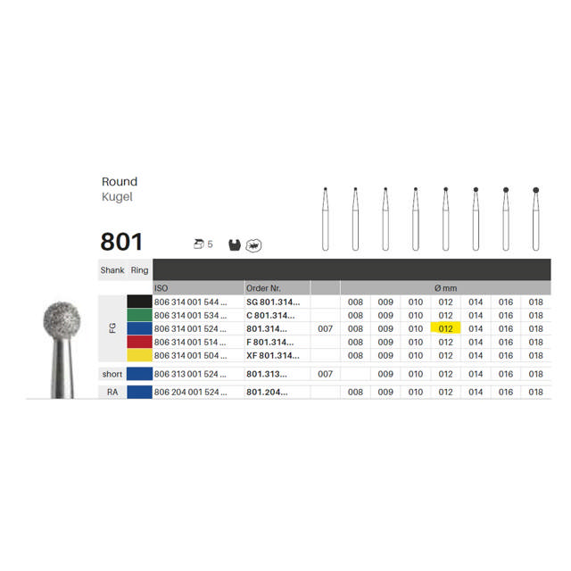Edelingh diamant rund FG 001/012 M, blå, 5 stk.