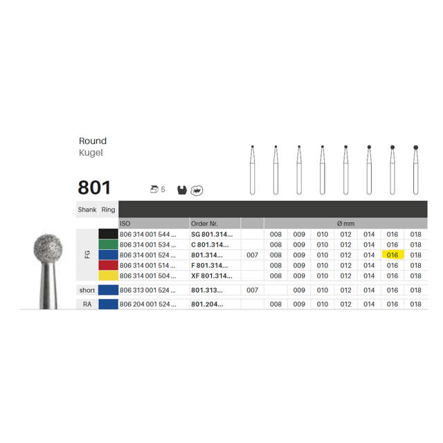 Edelingh diamant rund FG 001/016 M, blå, 5 stk.