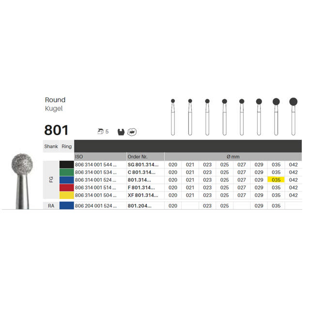 Edelingh diamant rund FG 001/035 M, blå, 5 stk.