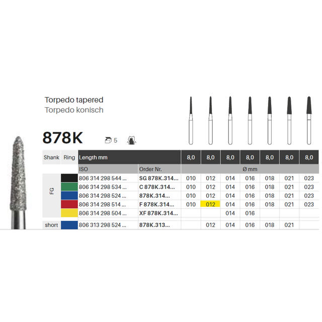 Edelingh diamant torpedo konisk FG 298/012 F, rød, 5 stk.