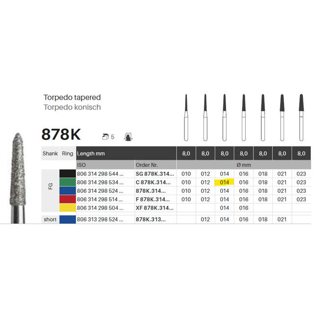 Edelingh diamant torpedo konisk FG 298/014 C, grøn, 5 stk.