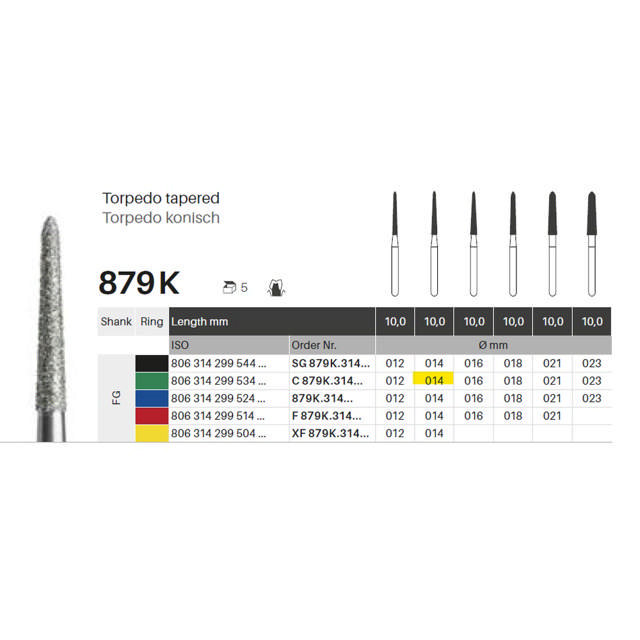 Edelingh diamant torpedo konisk FG 299/014 C, grøn, 5 stk.