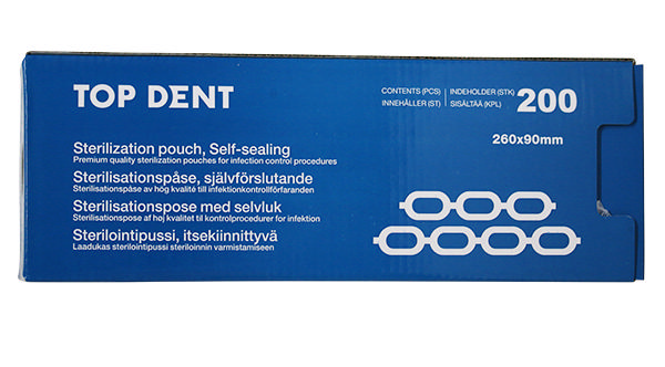 TopDent autoklaveposer m/klæb, 9 x 26 cm, 200 stk.