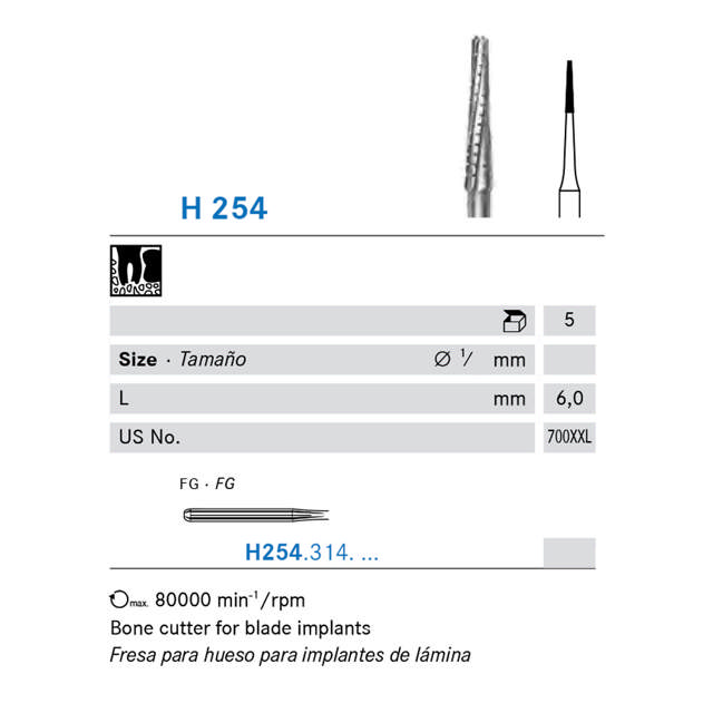 Komet HM fræser H254, konisk FG H254/012, 5 stk