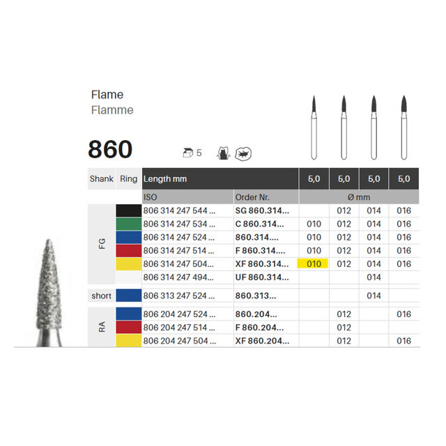 Edelingh diamant flamme FG 247/010 XF, gul, 5 stk.