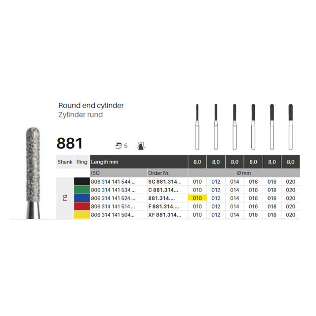 Edelingh diamant cylinder FG 141/010 M, blå, 5 stk.