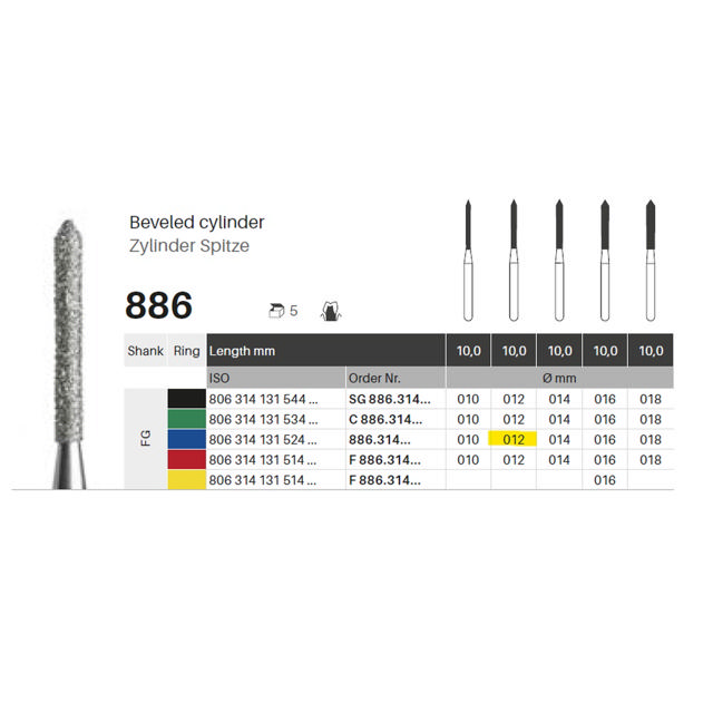 Edelingh diamant cylinder m/spids FG 131/012 M, blå, 5 stk.