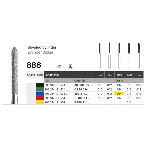 Edelingh diamant cylinder m/spids FG 131/014 M, blå, 5 stk.