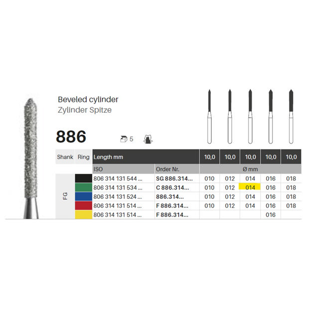 Edelingh diamant cylinder m/spids FG 131/014 C, grøn, 5 stk.