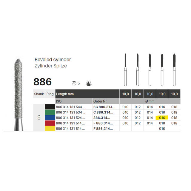 Edelingh diamant cylinder m/spids FG 131/016 M, blå, 5 stk.