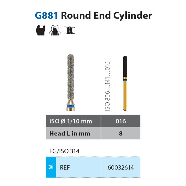 Diatech diamant cylinder FG G881-016-8-ML blå 5 stk