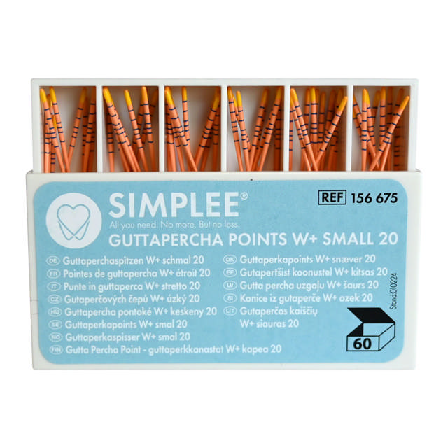 Simplee W+ Gold guttaperkapoints Small gul, 60stk.