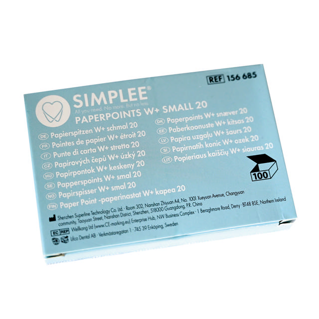Simplee W+ Gold paperpoints Small 20 gul, 100 stk.