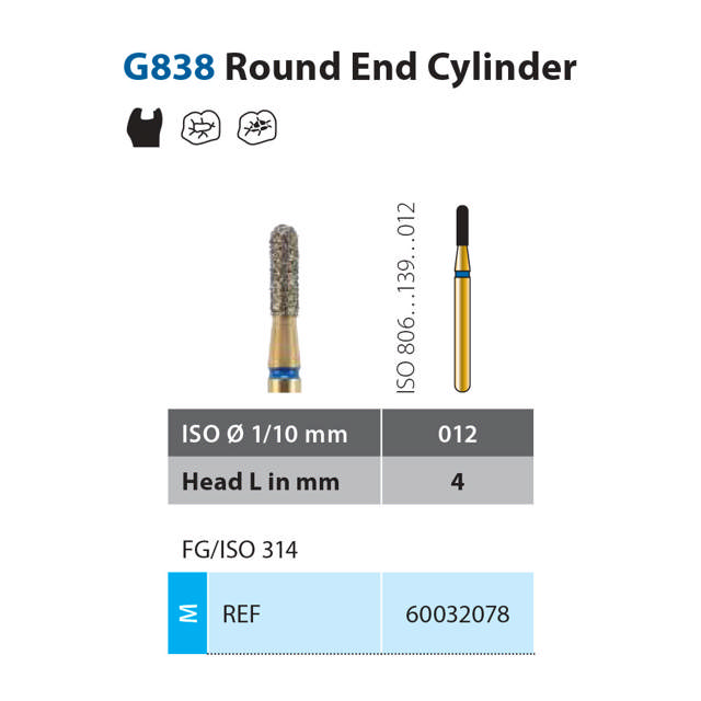 Diatech diamant cylinder FG G838-012-4-ML blå 5stk