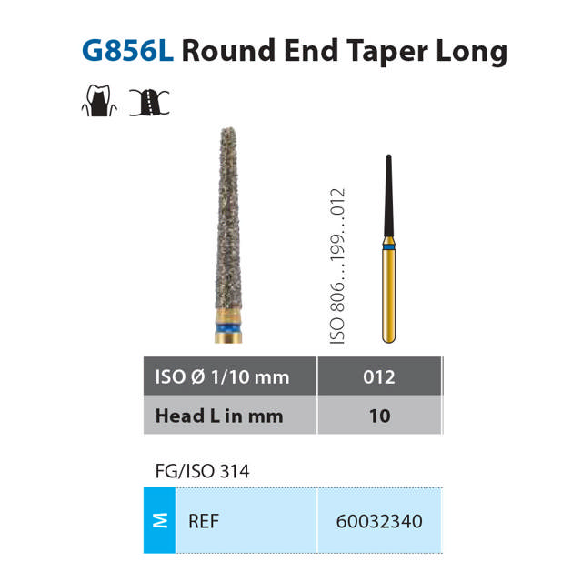 Diatech diamant konisk FG G856L-012-10-ML blå 5stk
