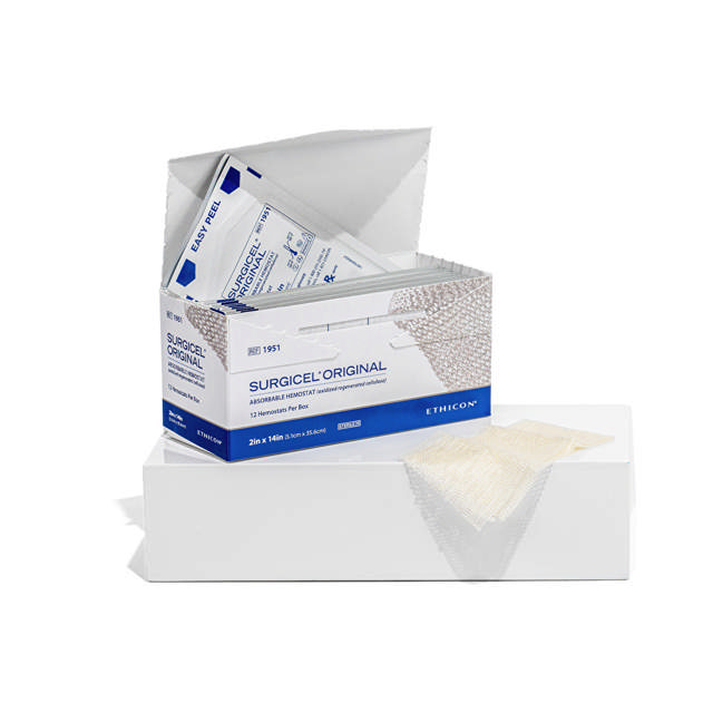 Surgicel hemostatikum, cellulosestykke, 1,25 x 5 cm. 10 stk.