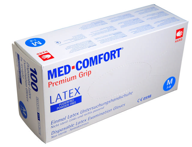 Med-Comfort Latex handske Small, pudderfri, 100 stk