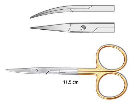 Sutursaks, tandkødssaks buet, hårdmetal, 11,5 cm
