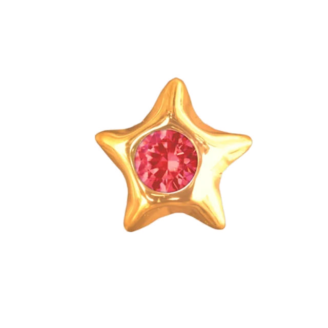 Tandsmykke, stjerne i guld, 3,5 mm med rubin, 1 stk