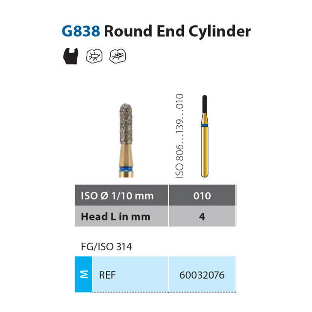 Diatech diamant cylinder FG G838-010-4-ML blå 5stk