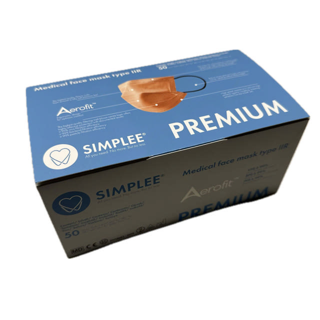 Simplee Premium Aerofit mundbind type IIR m/elastik, bronze, 50 stk